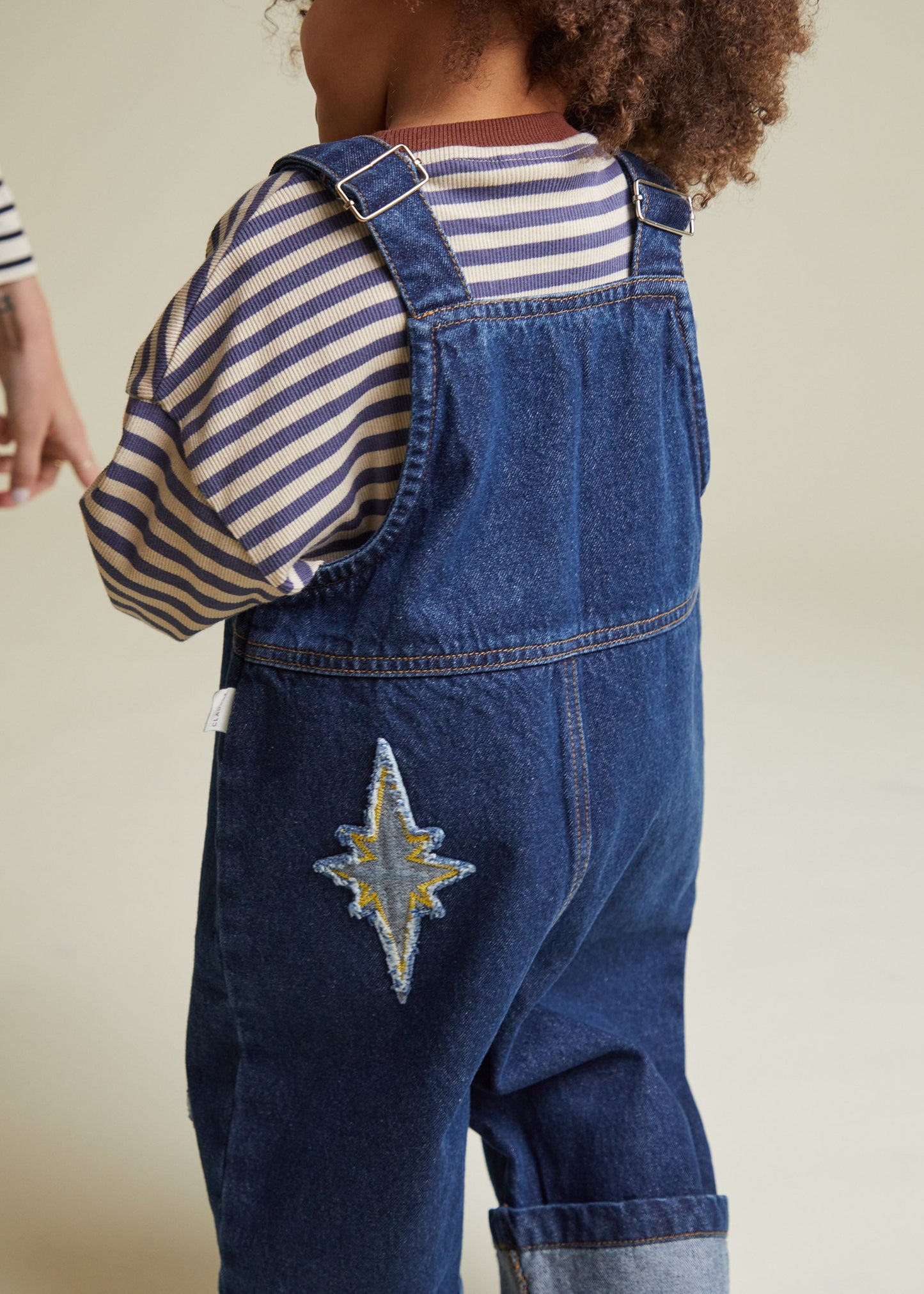 Blythe Indigo Denim Patch Dungaree - back detail