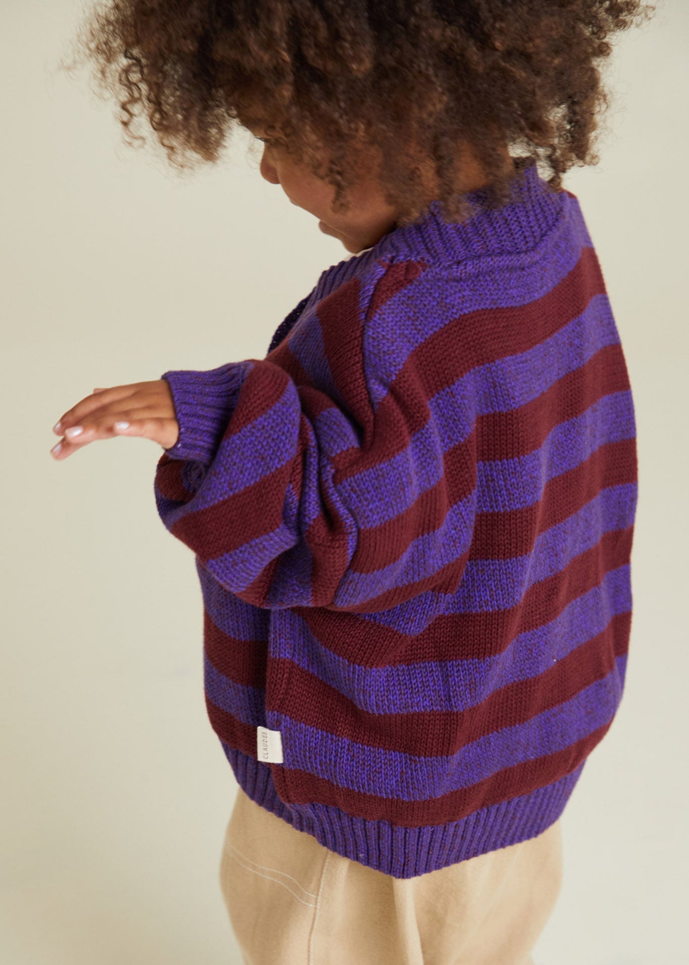Eben Purple Stripe Cardigan - side detail