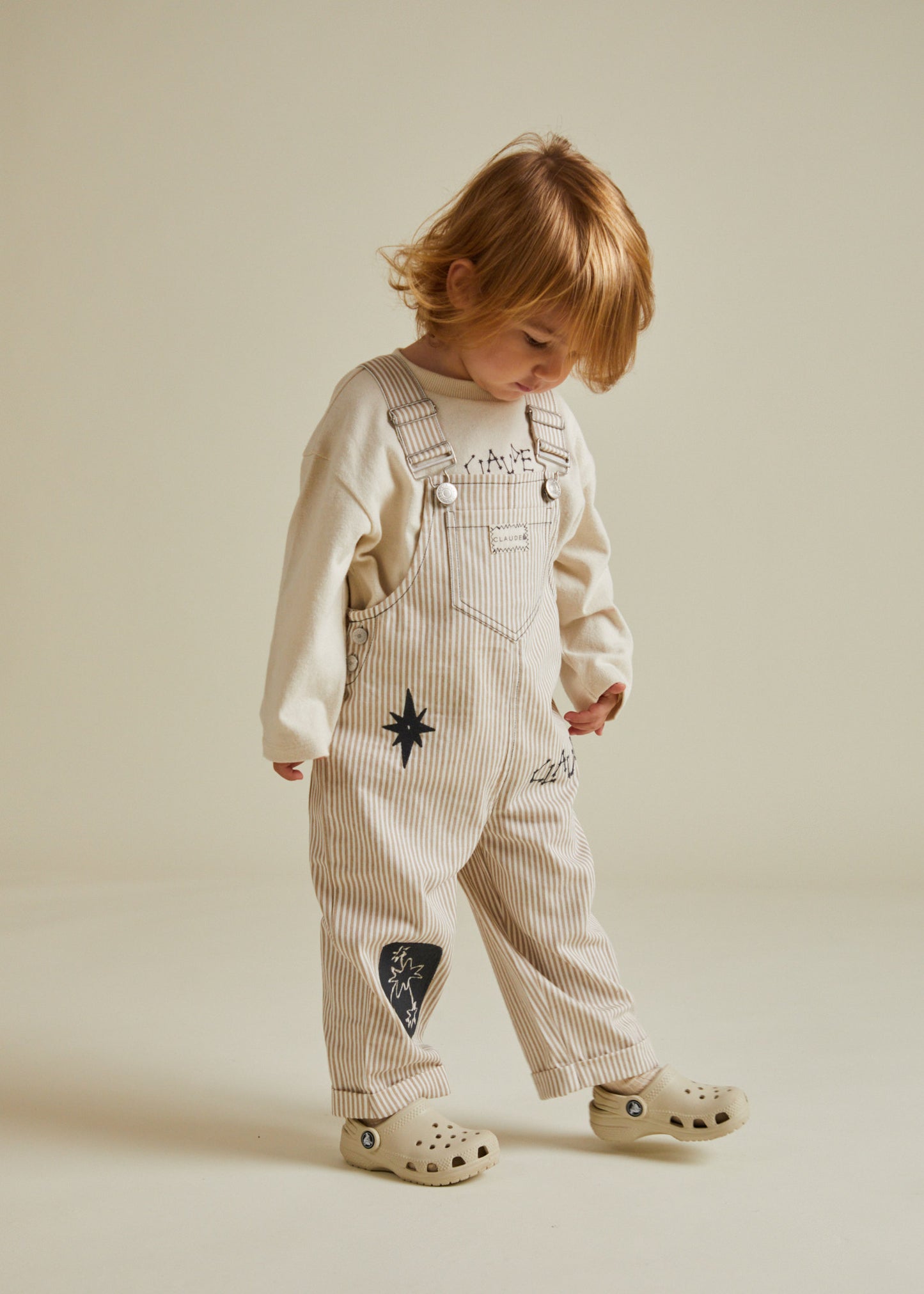 Piper Sand Stripe Dungaree Front Full