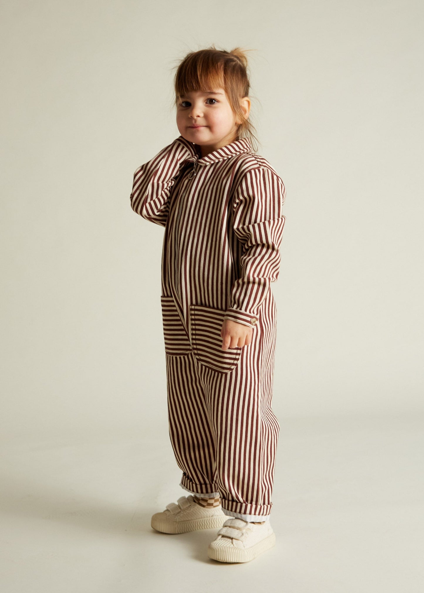 Syd Maroon Stripe Boilersuit - side full