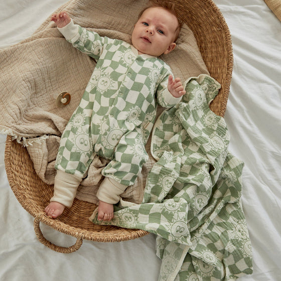 Check Sunshine Onesie - Sage