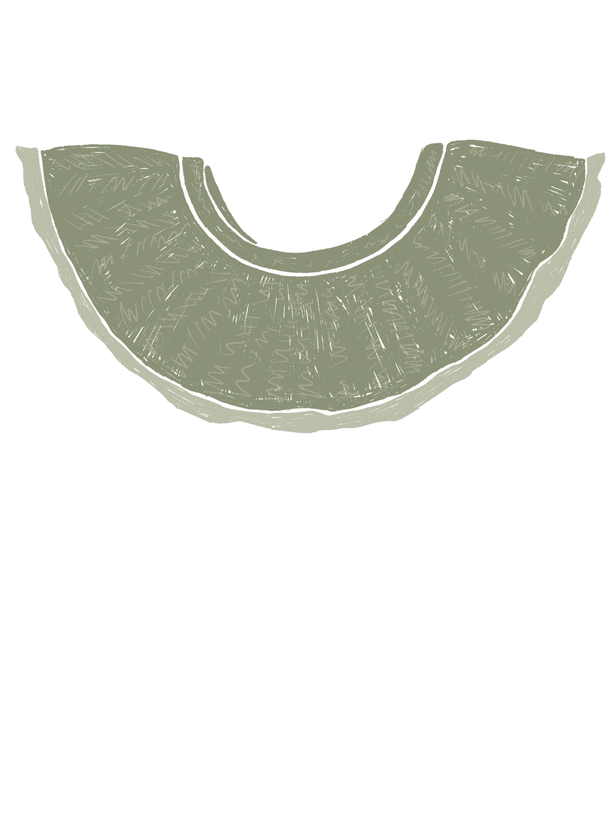 A U-shaped collar or neckband in a muted sage green color with a textured pattern, shown on a plain white background.