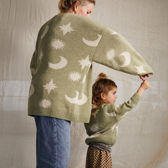 Adult Sweater Nordic Green Moons Stars