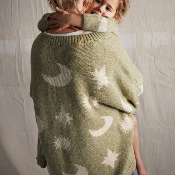 Adult Sweater Nordic Green Moons Stars